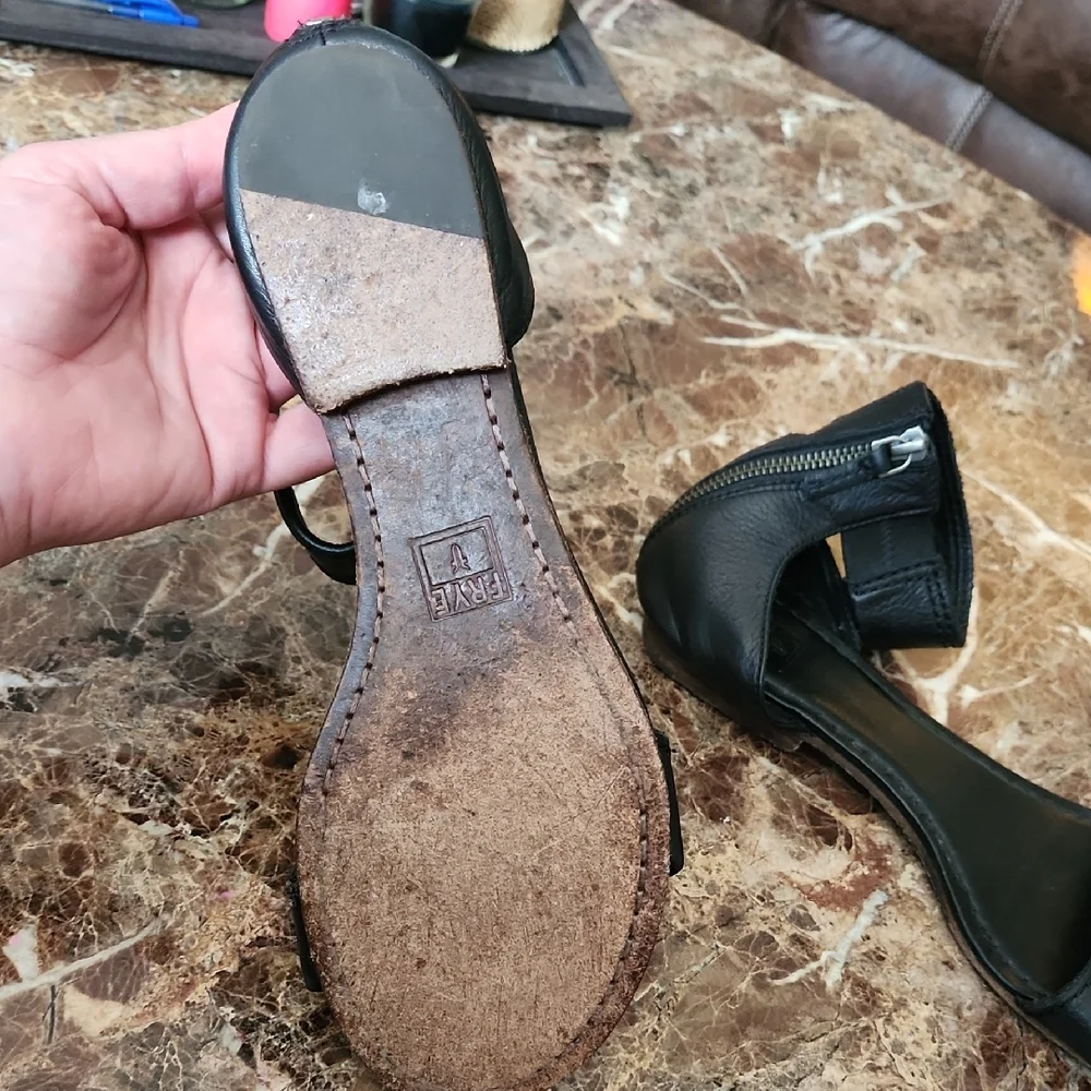 Frye Black Leather Ankle Strap Sandals - Picture 6 of 7